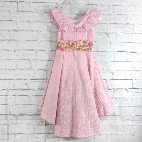 Rare Editions Dress Pink Striped w Metallic Threads Hi Lo Sz 8 - Picture 5 of 8